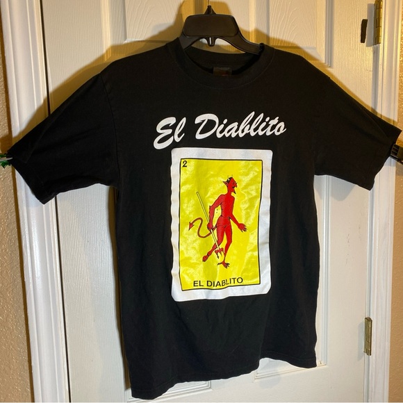 Gold Series Mens MEDIUM T-Shirt Graphic Tee El Diablito Devil Loteria Games Fun - Picture 1 of 8